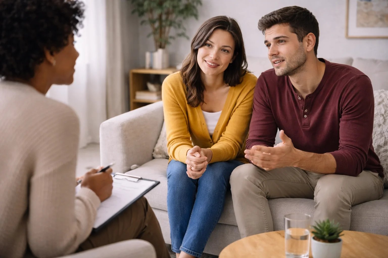 Solution focused therapy session helping client set goals and find practical solutions