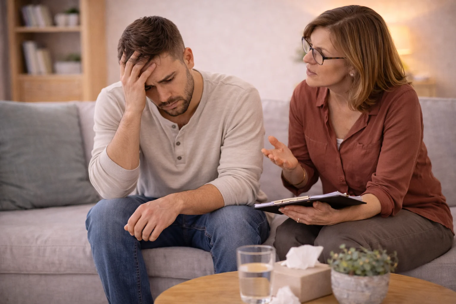Person attending therapy session for self-development and emotional growth